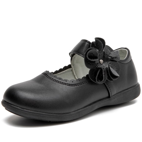 DADAWEN Girls Black Mary Jane Flat School Uniform Shoes for 2.5 Big Kid