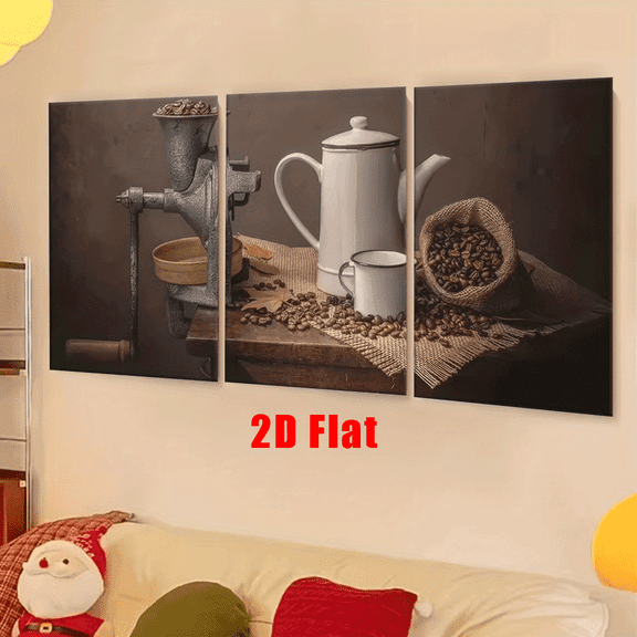 2D/Flat, 3pcs/set, canvas paintings-frameless, Coffee grinder on wooden table, Posters and prints, living room, office decor, wall art, Bedroom, School, cafe, abstract, home decoration, perfect birt
