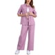 thumbnail image 2 of Conjunto de lino de 2 piezas para mujer INSPIRE CHIC, camisa de botones y pantalones de pierna ancha con cordón, atuendo casual XL rosa púrpura, 2 of 6