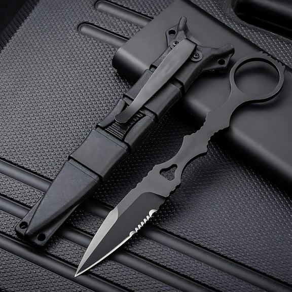 Portable Knife 6.7 Inch 440C Fixed Blade Outdoor Camping Tactics Straight Knife With Kydex Sheath The Knife Comes In Black And White (Black)