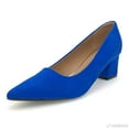 thumbnail image 3 of Women's Pointed Toe Pumps, 2 Inches Slip On Low Chunky Block Heels, Padded Latex Cushion, Blue, Size 8, 3 of 7