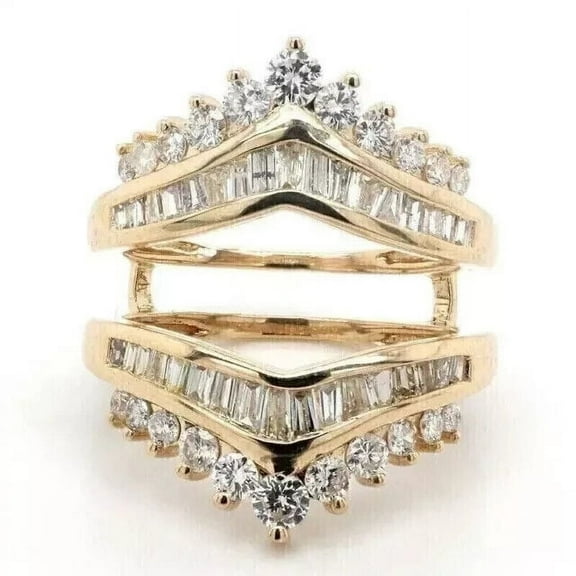Divine Creation 14K Yellow Gold Plated 2.00 Ct Baguette Cut White Diamond Enhancer Guard Wrap Ring 925 Sterling Silver For Women's -4