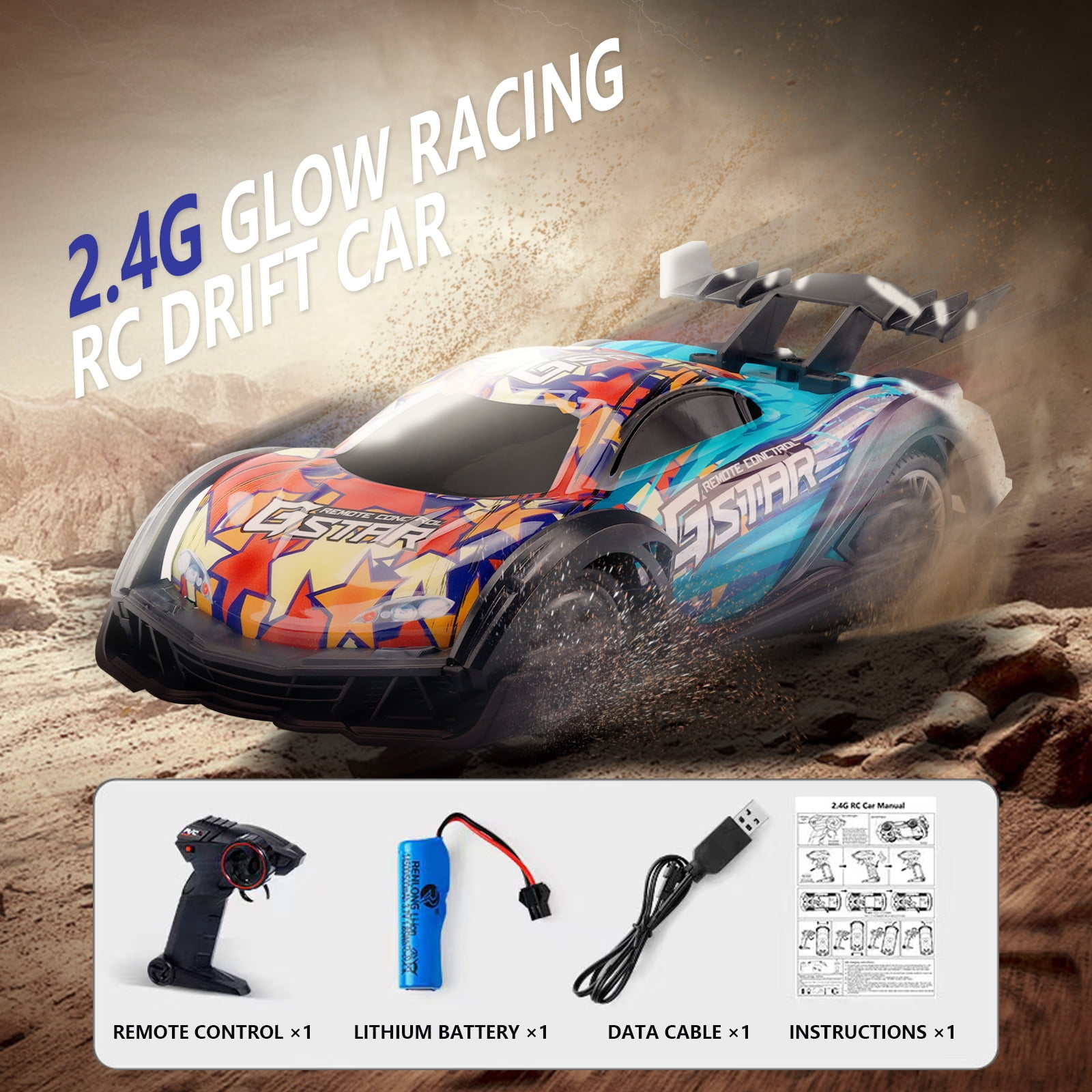RC Drift Car 1:24 Remote Control Car 4WD Drift RC Cars 2.4Ghz High Speed RC Vehicle with LED Lights Racing Toy Cars