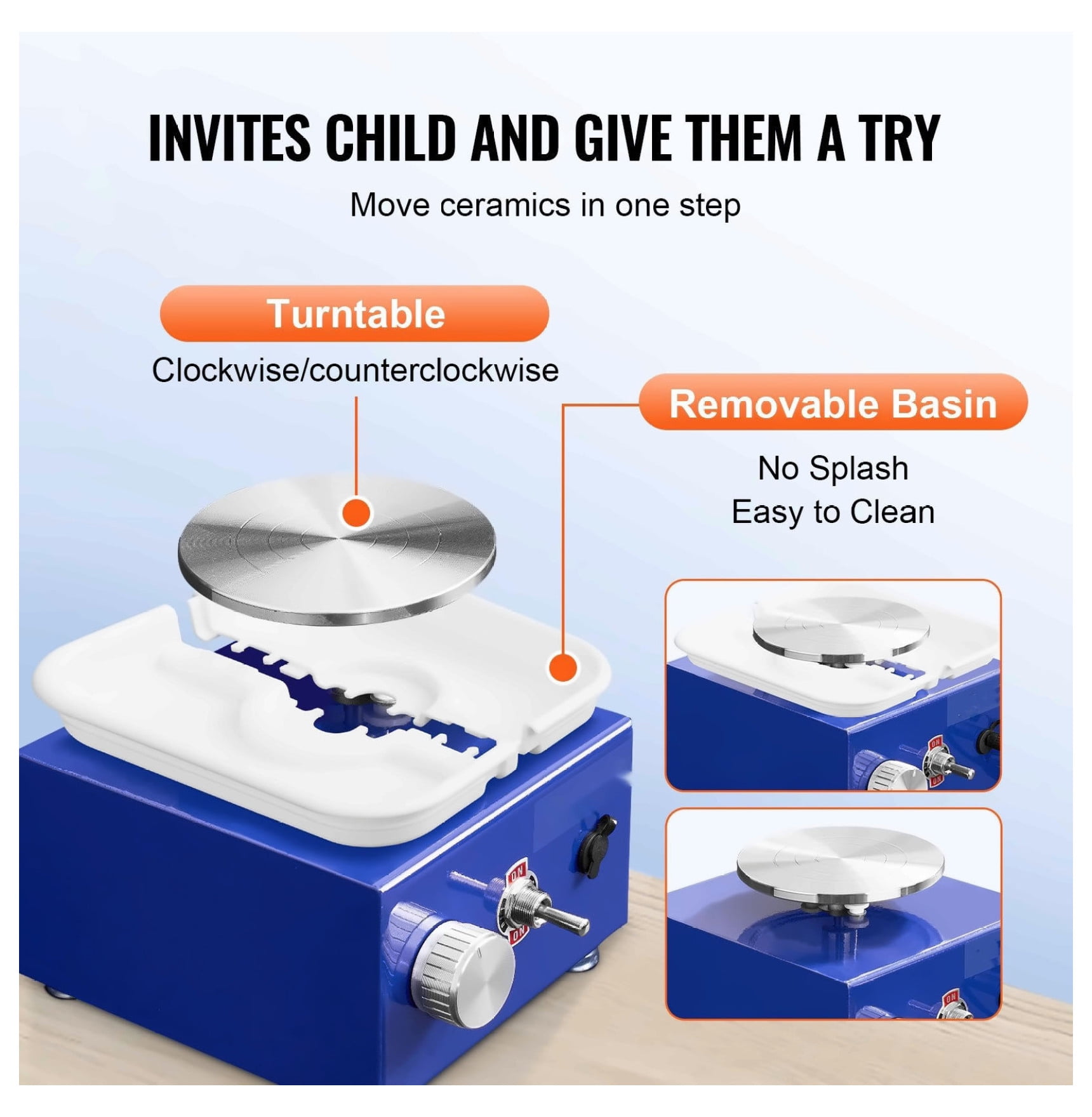 Mini Pottery Wheel for Kids & Beginners - 2 Turntables, Adjustable Speed, 17 Accessories - 2.6/3.9in Ceramic Wheel Machine, 30W, Blue