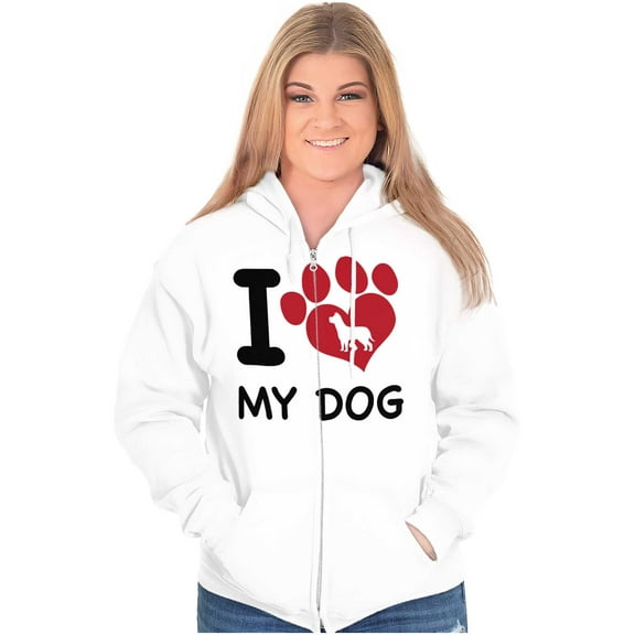 Love Dog Cute Paw Print Doggie Zip Hoodie Sweatshirt Women Brisco Brands S