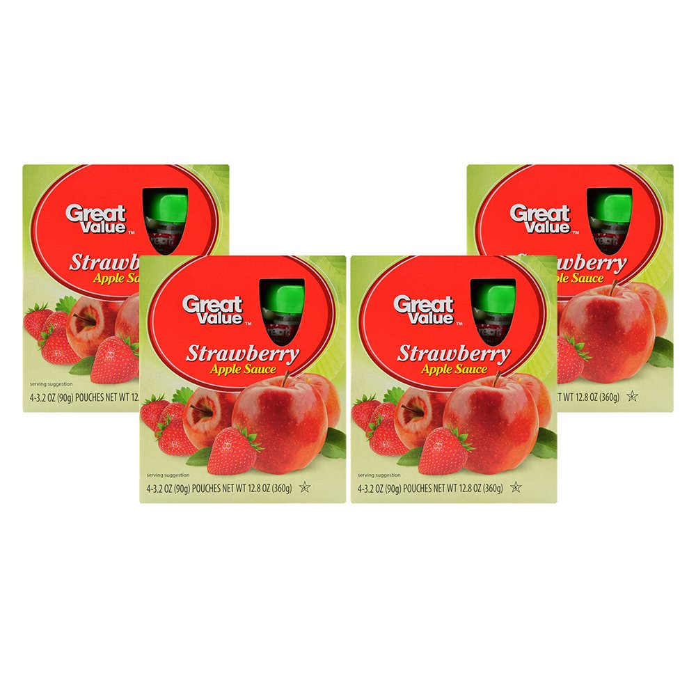 (3 Pack) Great Value Applesauce Pouches, Strawberry, 4 Count Walmart