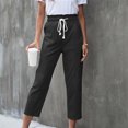 thumbnail image 6 of Idoravan Women's Plus Size Pants Clearance Women Casual Solid Pants With Pocket Comfortable Tie Nine-point Pants, 6 of 9