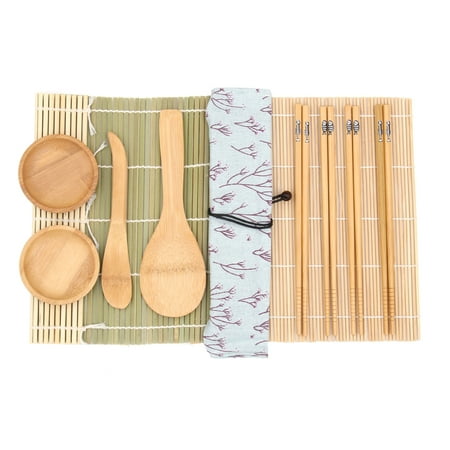 

11pcs Bamboo Sushi Making Kit DIY Tools (2 Sushi Rolling Mats 4 Pairs Bamboo Chopsticks 1 Fabric Pouch 2 Sauce Dishes 1 Rice Pad