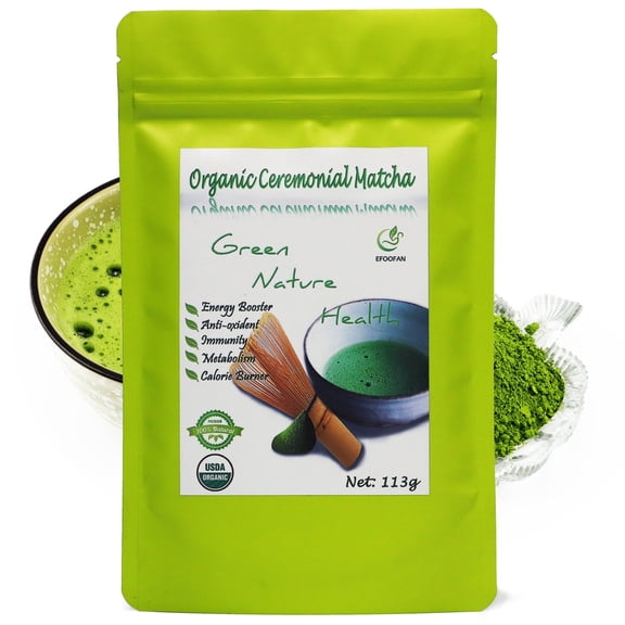 EFOOFAN Ceremonial Grade Matcha Green Tea Powder, 4oz, USDA Certified Organic Macha Lette Powder