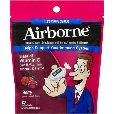 2 Pack - Airborne Berry Flavored Lozenges,1000mg of Vitamin C - Immune Support Supplement 20
