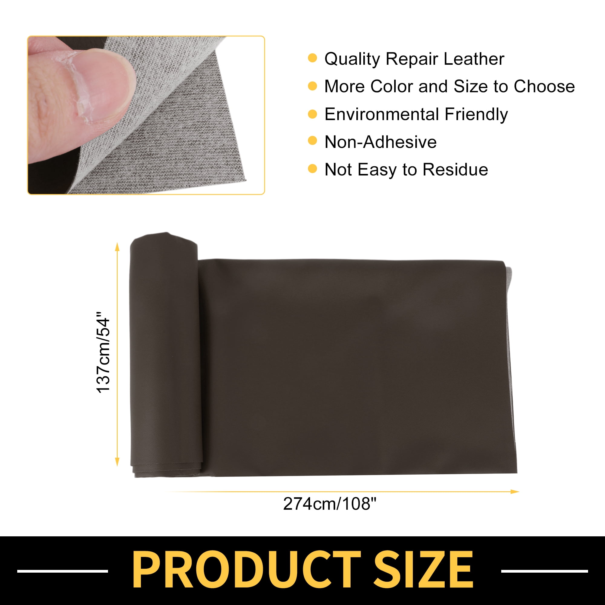 Unique Bargains Leather Fabric Upholstery Leather Repair Patch 274x137cm for Automotive Car Boat Seat Sofa Couches Chair Interior Trim DIY Brown 1 Pcs