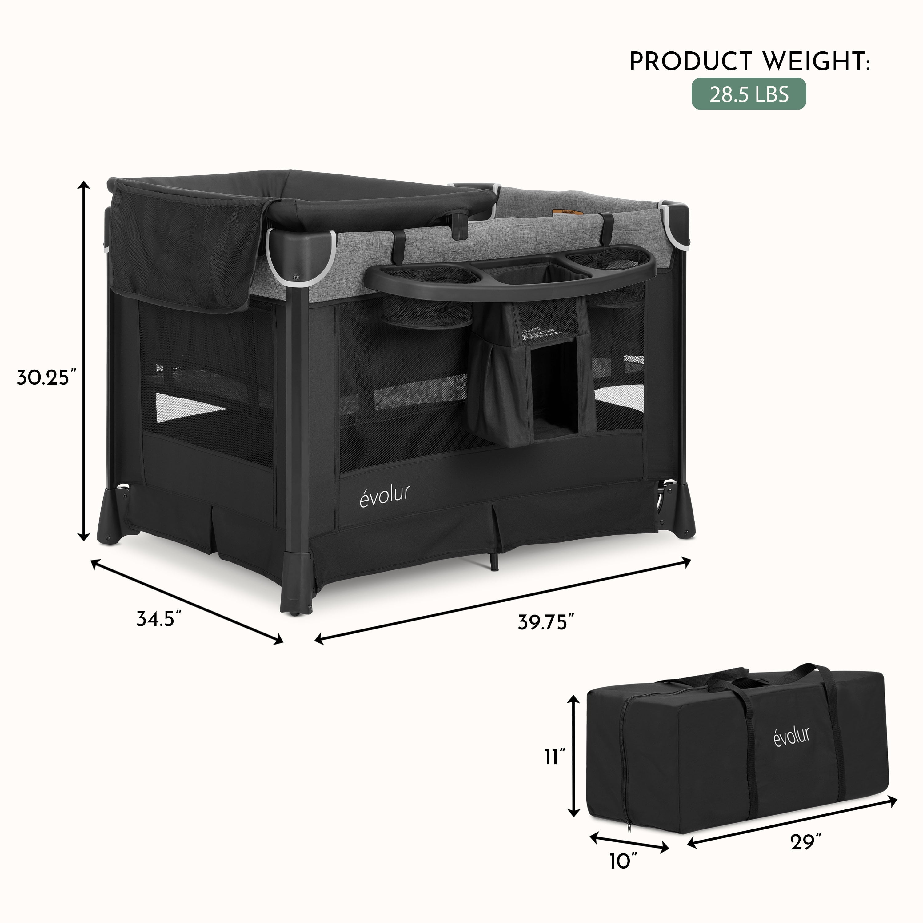 Parc pour bébé Evolur Cozy Cove Deluxe, noir