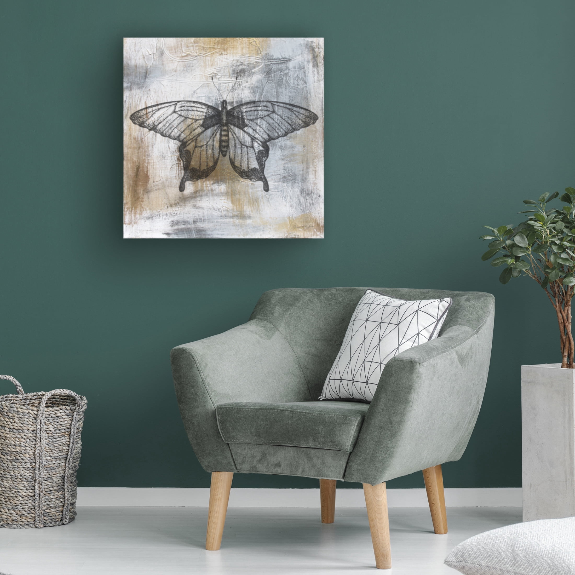 Canvas Wall Art - Jean Plout 'Gold And Grey Textures Butterfly A4' Wall Art for Living Room, Bedroom, or Office Décor by Trademark Fine Art - 24 x 24 Inches