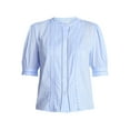 thumbnail image 4 of Time and Tru Women's and Women's Plus Cotton Lace Inset Blouse with Elbow Length Sleeves, Sizes XS-4X, 4 of 6