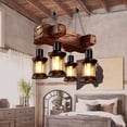 thumbnail image 5 of 4 Lights Rustic Wood Chandelier, Industrial Vintage Wooden Ceiling Lamp Hanging Pendant Light Retro Suspension Lighting Fixture for Living Dining Room Bedroom Kitchen Restaurant Coffee Shop, 5 of 8