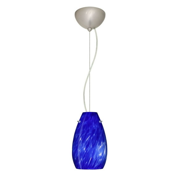 1KX-412686-LED-SN-Besa Lighting-Pera 9-One Light Cord Pendant with Flat Canopy-6 Inches Wide by 9.5 Inches High-Satin Nickel Finish-Blue Cloud Glass