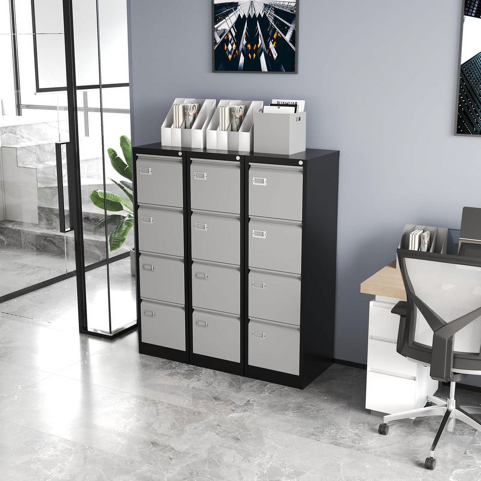 STANI 4 Drawers Vertical File Cabinets - 17.8" Deep Lockable Filing Cabinet - Metal Storage Cabinets for Home Office to Hanging Files Letter/Legal/F4/A4 Size