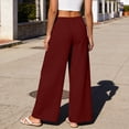 thumbnail image 5 of Posijego Womens Cotton Linen Pants High Waisted Wide Leg Elastic Waist Casual Office Button Dress Trousers with Pockets, 5 of 8