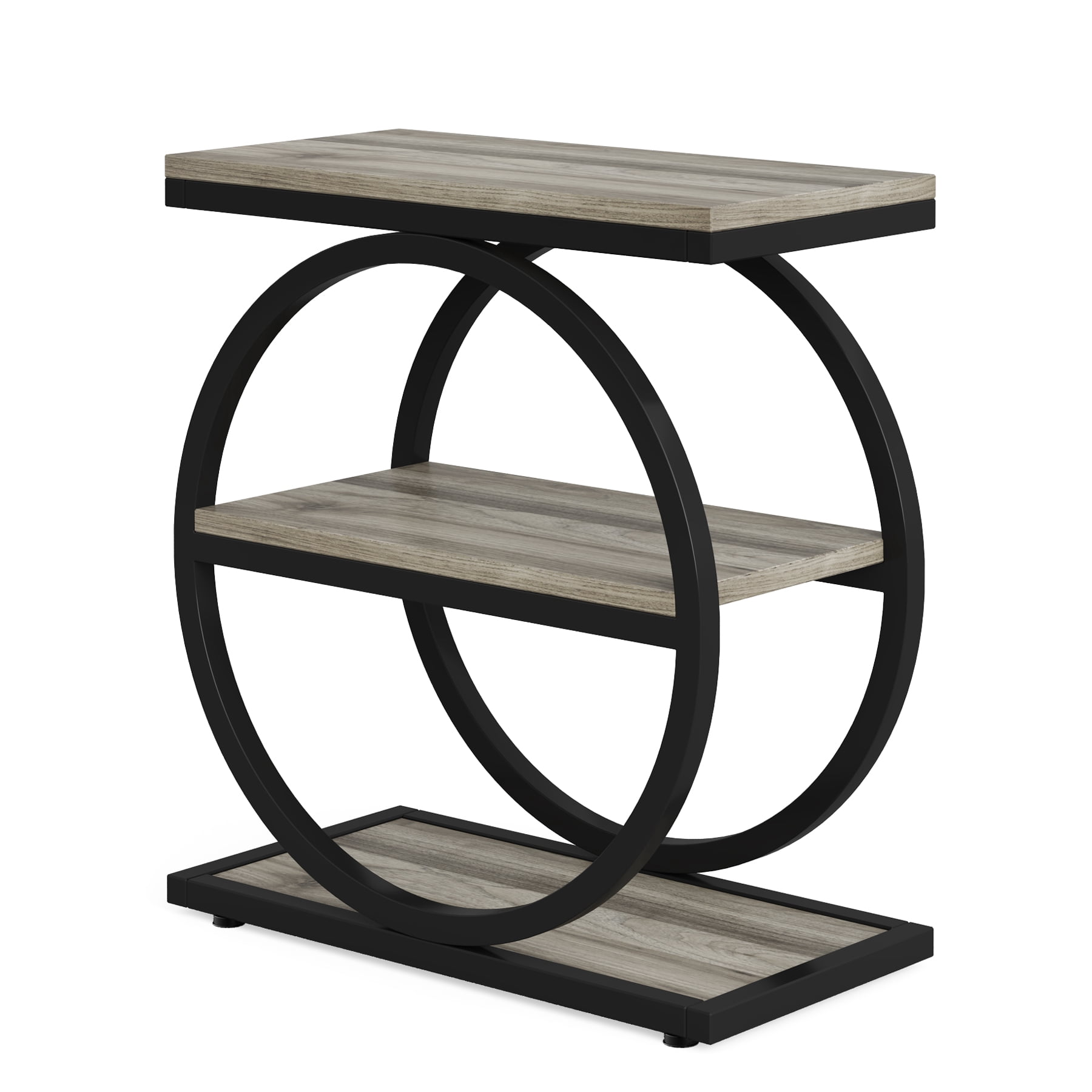 MAYEERTY 3-Tier Industrial End Table, Round Thick Metal Frame E1 MDF Storage Side Table, Multi-Purpose Sofa Nightstand for Indoor Outdoor