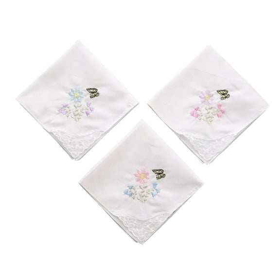 Sinyiin Women Girls Cotton Embroidery Square Towel Ladies Vintage Floral Lace Edging Handkerchiefs Flower Hanky for Party