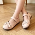 thumbnail image 4 of GobdXE Little Girls Mary Jane Dress Shoes White Floral Rhinestone Flat Princess Wedding Party School Uniform Shoes Color:Pink,Size:12, 4 of 8