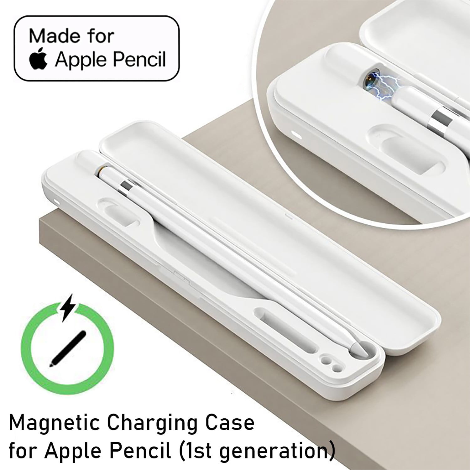 Magnetic Wireless Charging Case for Apple Pencil 1st Generation, Built-in Battery Charger, Portable iPad Pencil Storage Box Holder