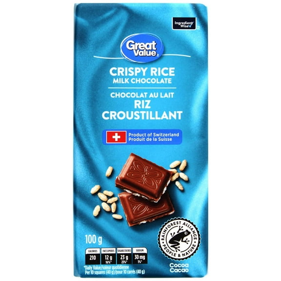 Barre de riz croustillant au chocolat au lait de Great Value