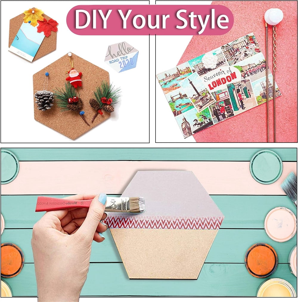 NOGIS 6 Pack Cork Board Hexagon Bulletin Boards Cork Tiles 8"x7" - 1/4" Self-Adhesive Corkboards with 40 Push Pins Mini Wall for Wall Home School Office Decorative