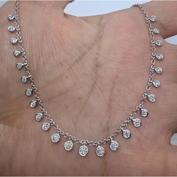 7CT Round Cut Lab Created Diamond Women Tennis Necklace 14K White Gold Plated