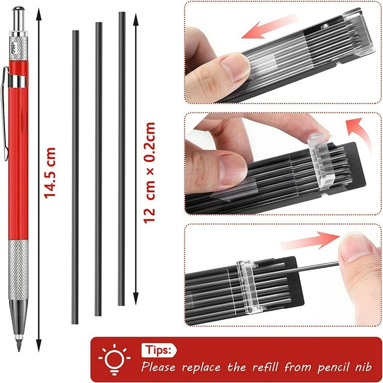 HIBOOM Silver Streak Welders Pencil with Refills, Mechanical Pencils Metal  Marker with Built-in Sharpener for