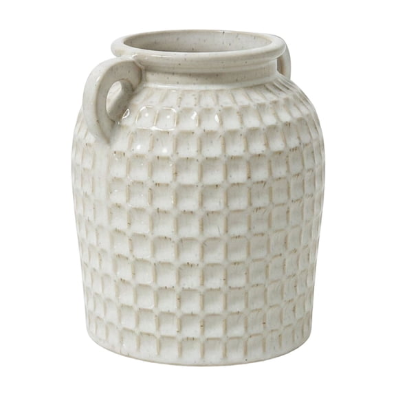 White Ceramic Vase with Handles, Farmhouse Style Table Decor, Flower Vase for Floral Arrangements, Creative Decorative Container for Home Office,6.7x6.5 Inch