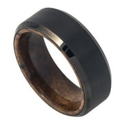 8mm Tungsten Carbide Black IP Plated Brushed Finish Beveled Edge with African Sapele Mahogany Wood Sleeve/Inner Ring Wedding band Ring for Men and Ladies