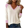 thumbnail image 2 of Otntypg Raglan Long Sleeve Shirts for Women Casual Fall Spring Basic V Neck Color Block Tunic Tops Loose Lightweight Soft Cozy Pullover Sweatshirts Pink S, 2 of 7