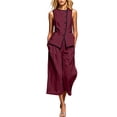 thumbnail image 2 of BRELIL Women Two Piece Sets Round Neck Sleeveless Tank Tops Wide Leg Pants Summer Casual Loungewear Matching Sets Vacation Travel Outfits Boho Solid Loose Tracksuit, Wine S, 2 of 6
