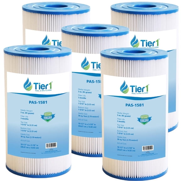 Tier1 Pool & Spa Filter Cartridge 5-pk | Replacement for Watkins 31489, Filbur FC-3915, Unicel C-6330, C-6430, Pleatco PWK30, SD-00328 and More | 30 sq ft Pleated Fabric Filter Media