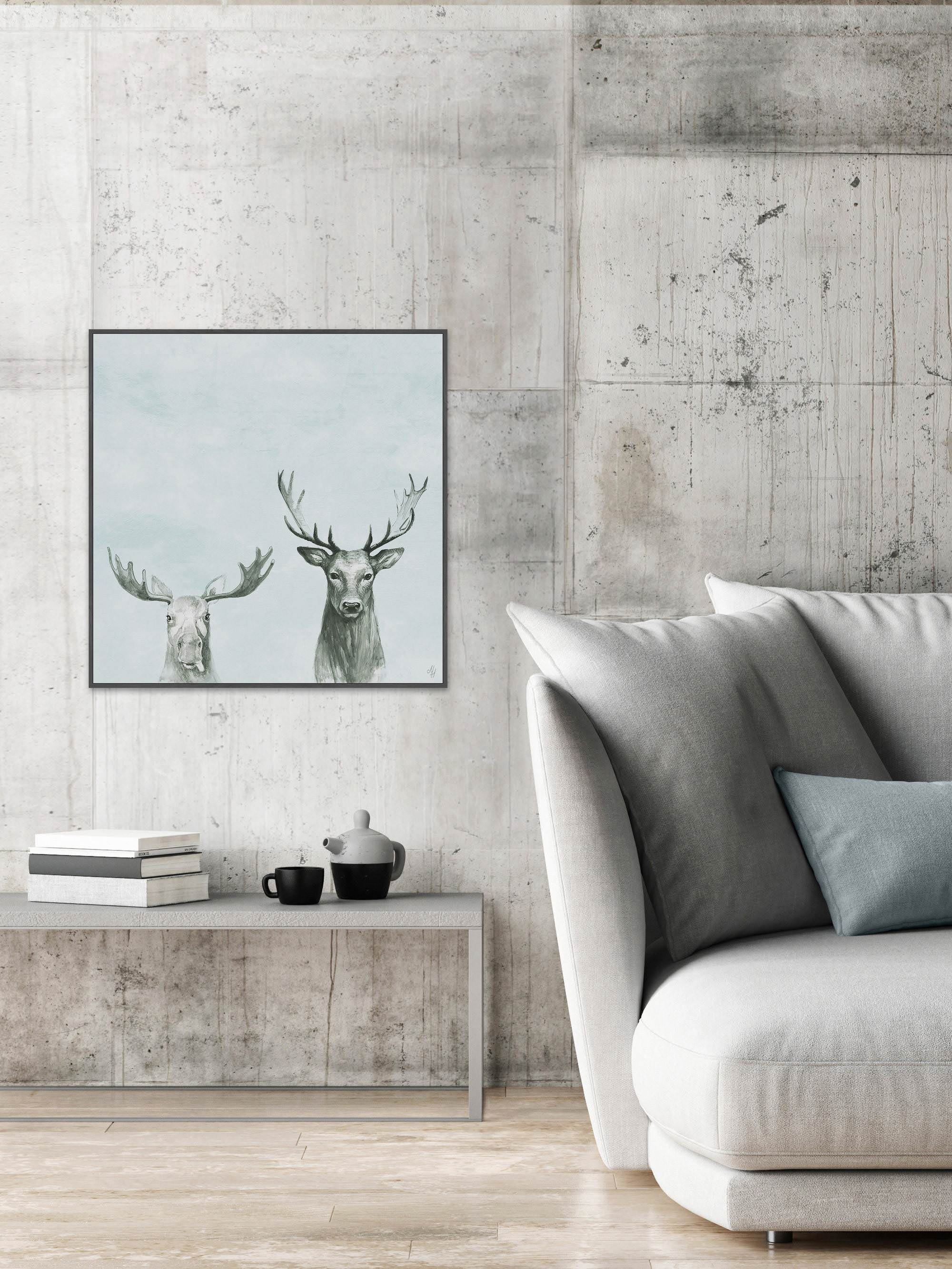 Antler Duo Floater Framed Painting Print on Canvas