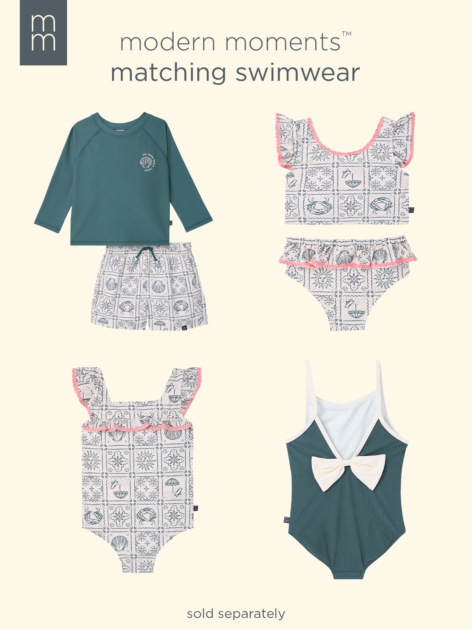Modern Moments by Gerber Baby and Toddler Girl One-Piece Swimsuit with Bow, 0/3M-5T
