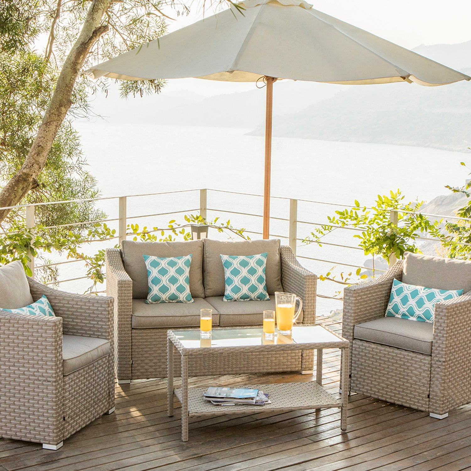 COSIEST 4Piece Patio Furniture Sectional Sofa Outdoor Wicker