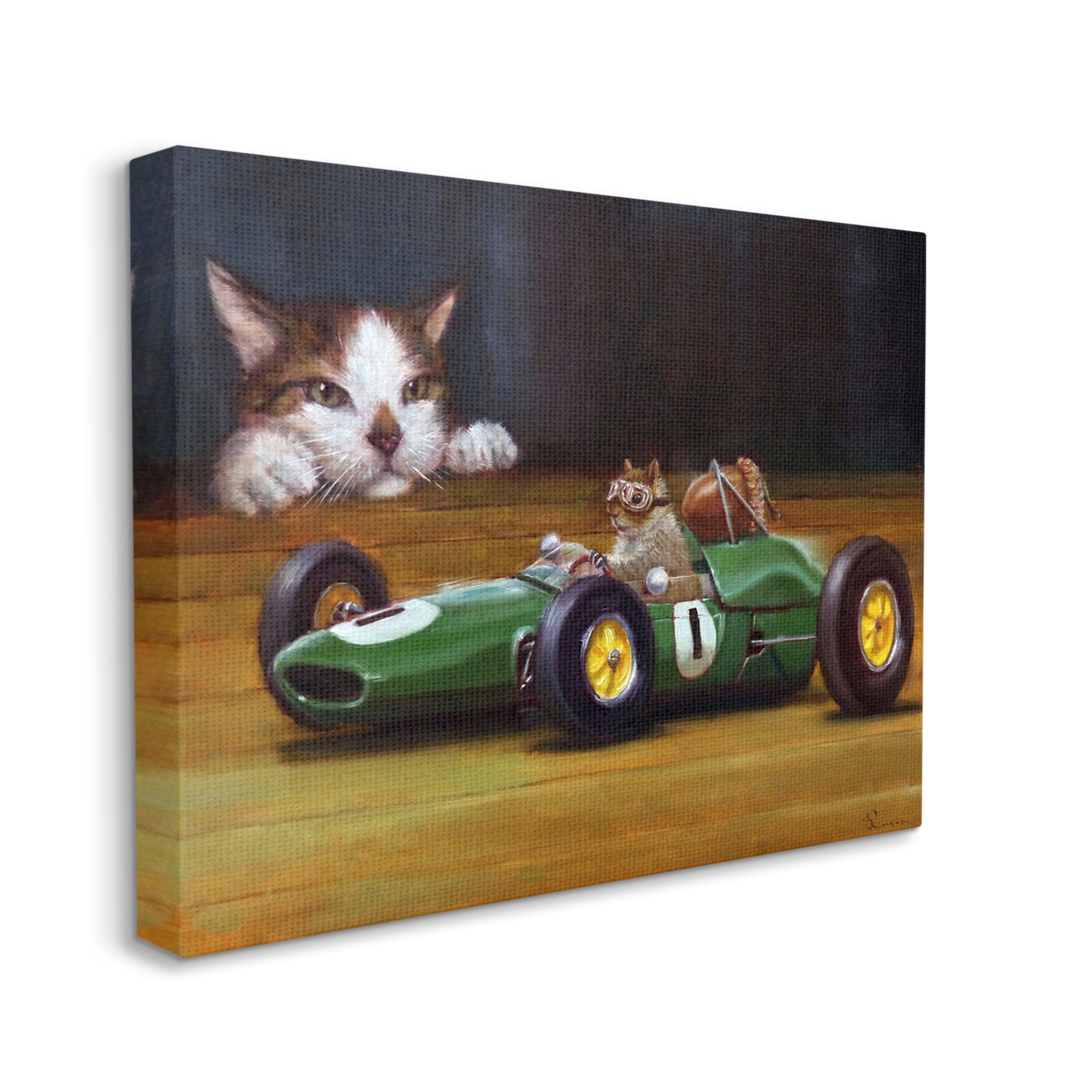 Stupell Industries Funny Squirrel in Race Car Animals & Insects Painting Gallery Wrapped Canvas Print Wall Art, 40 x 30