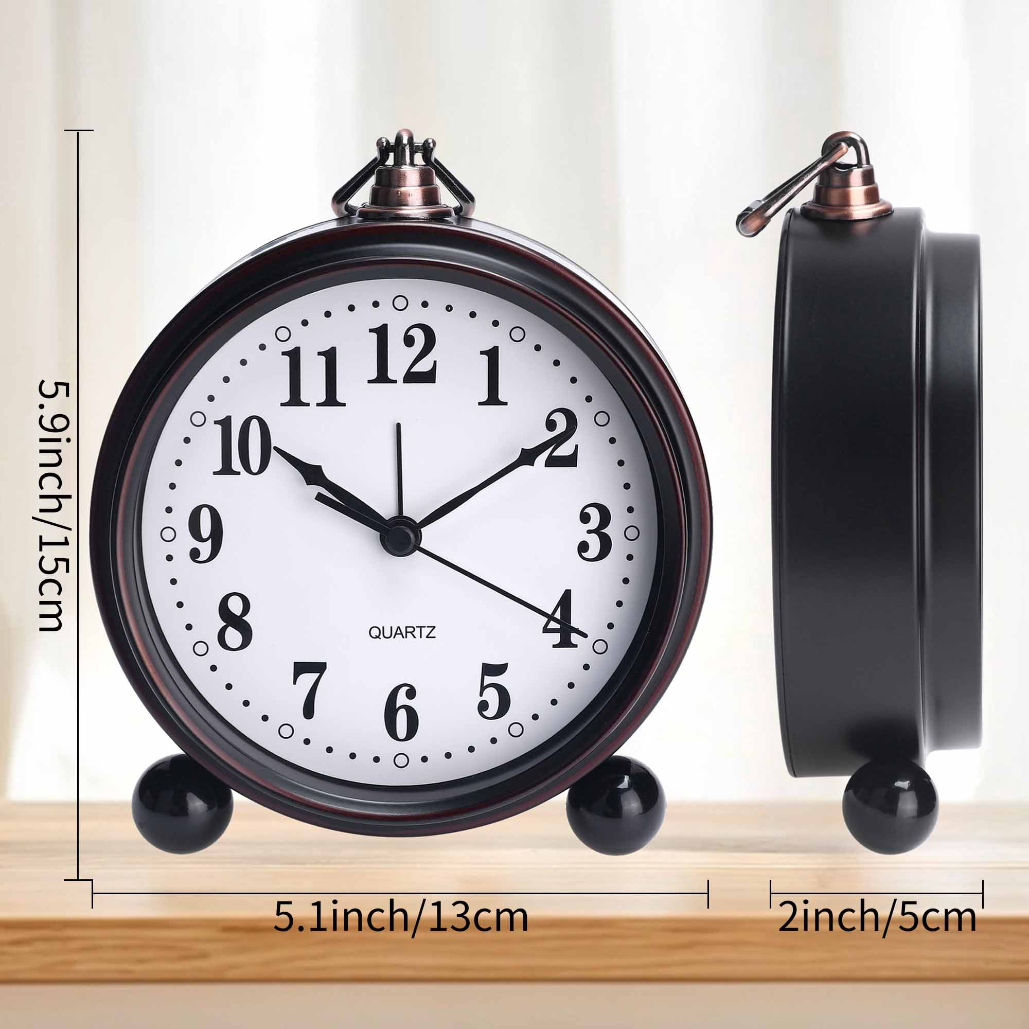 Unique Bargains 2 Pcs Vintage Desk Clock Silent Retro Battery Operated White/Pink
