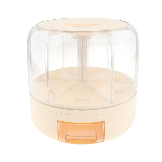 jifeng 360 degree Rotating Rice Dispenser 6 Compartment Rice Bucket for Snacks Beans Rice Yellow