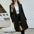 thumbnail image 2 of VIWORLD Women's Mid-Length Wool Style Coat - Double-Breasted Notch Lapel with Functional Pockets Black，L, 2 of 6