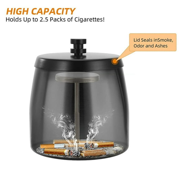 Ashtrays,Outdoor Ashtray with Lid - Ashtray for Outside Patio, Stainless Steel Windproof Smokeless Ash Tray for Balcony, Ashtrays for Smokers Home Office Decoration