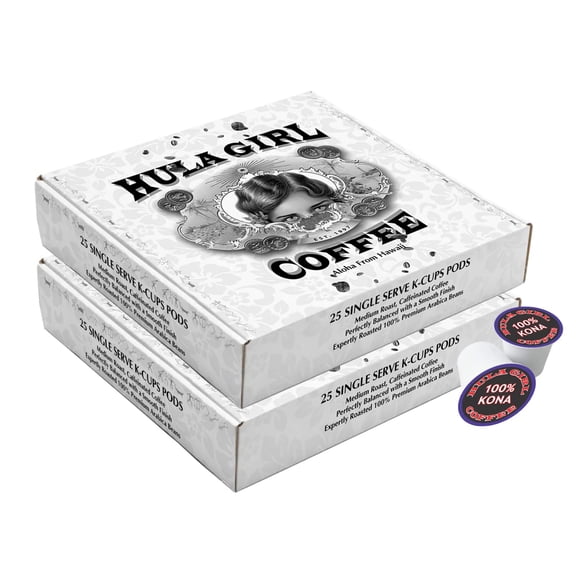Hula Girl 100% Kona Coffee Single Serve K-Kups Box of 50