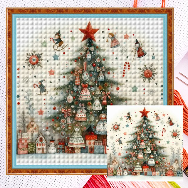 Hilo Algodón Ecológico Bordado Kit Punto Cruz Navidad Contado 11CT 50x50cm