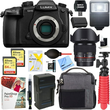 Panasonic LUMIX GH5 20.3MP 4K Mirrorless Digital Camera + Rokinon 14mm f/2.8 IF ED Super Wide Angle Lens Bundle