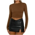 thumbnail image 1 of Besolor Hauts Courts d'Automne pour Femmes Col Rond Manches Longues Chemises Basiques Décontractées Ajustées pour Sortir, 1 of 7