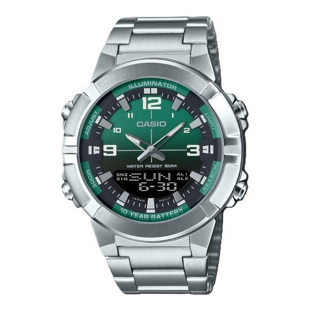 Casio Reloj Analógico-digital Combinado, Acero Inoxidable, Esfera Verde, Cuarzo, AMW-870DA-3AV para Hombre.