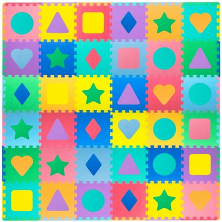 ProSource Kids Foam Puzzle Floor Play Mat with Shapes & Colors