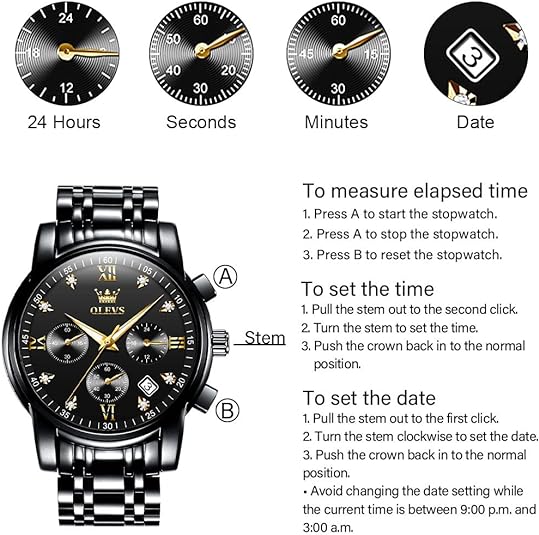 Black Watches for Men OLEVS Watch Men Black Face Luxury Watches for Men  Stainless Steel Men Watch Dress Waterproof Watch for Men